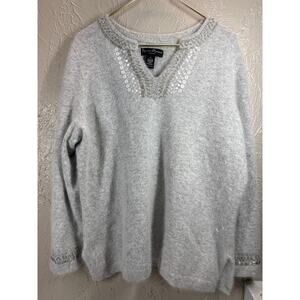 Mercer Madison Womens Sequin Beaded V‎ Neck Angora Lambs Wool Blended Sweater 1X